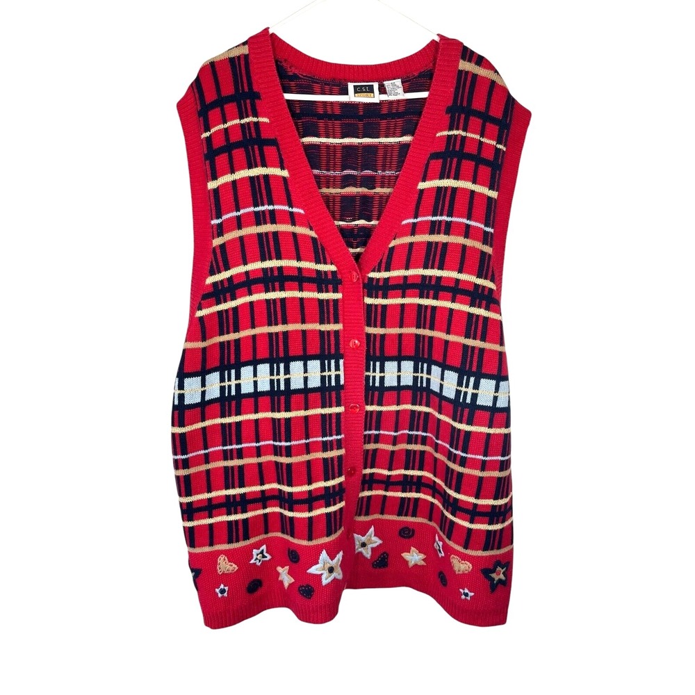 C.S.T. Sport Women's Sweater Cardigan Vest Embroidered 4X‎